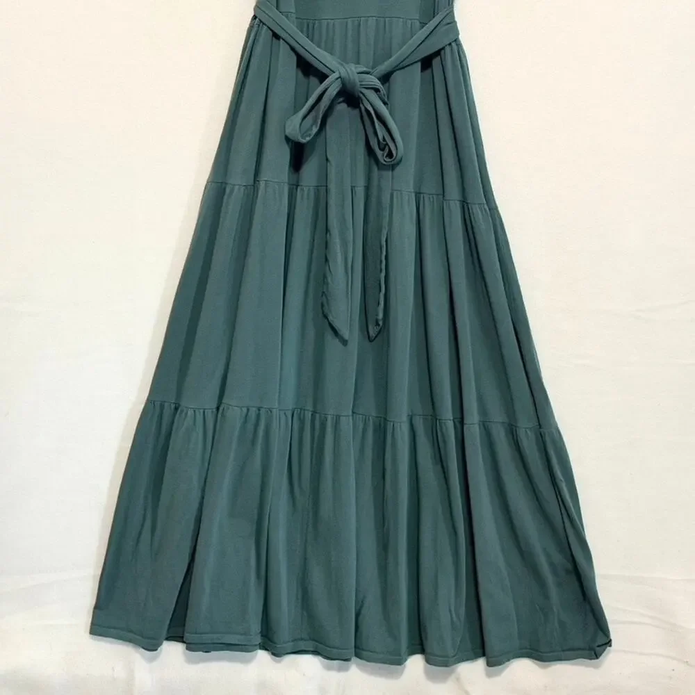 J.Crew Broken-in Jersey Tiered Maxi Dress Alhambra Green Womens Large Resort